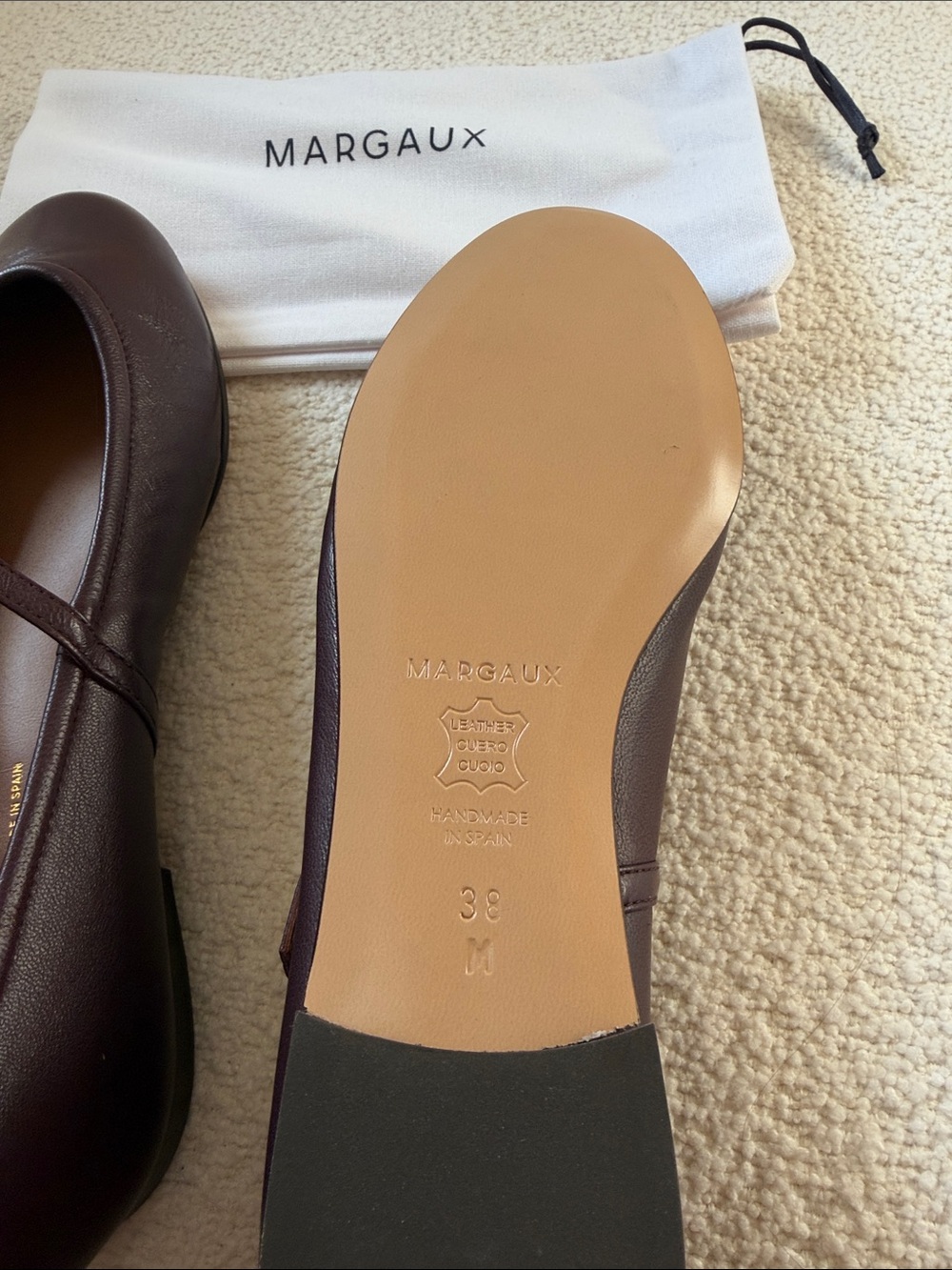Margaux Plum Leather Mary Jane Flats with Gold Buckles - Picture 3 of 4